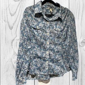 Lucky Brand Blue Floral Button-Up Shirt casual spring coastal size XL cotton